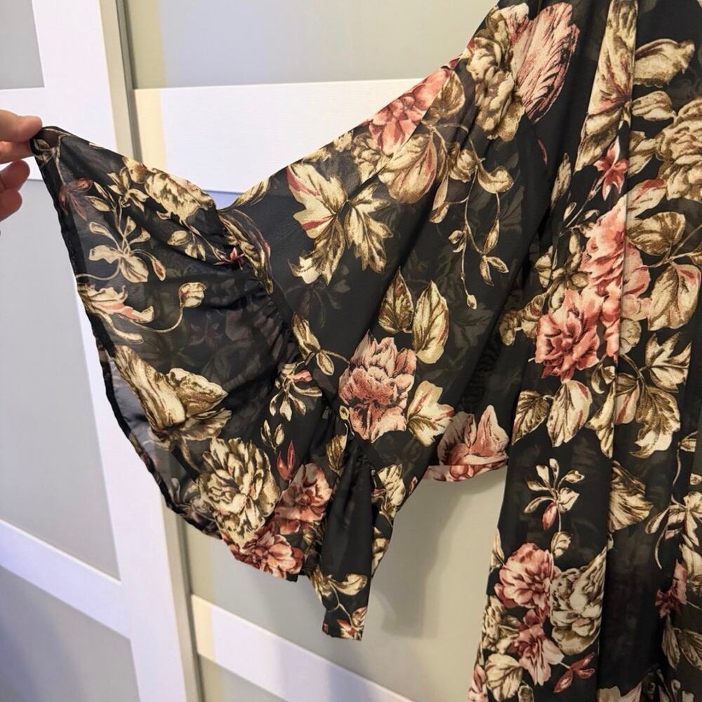 A.Gain Women’s 2XL Black Floral Open Front Kimono Cardigan Boho - Picture 2 of 4